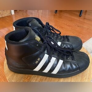 Adidas Pro Model Black & Gold Leather Sneakers with White Stripes